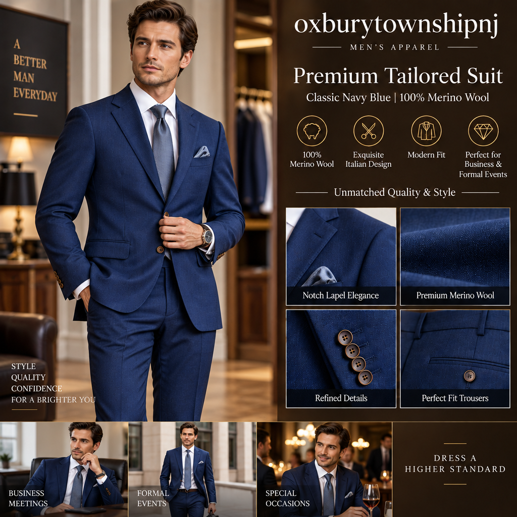 OXBURYTOWNSHIPNJ™ AxisForm Performance Suit – Modern Stretch Two-Piece Men's Suit