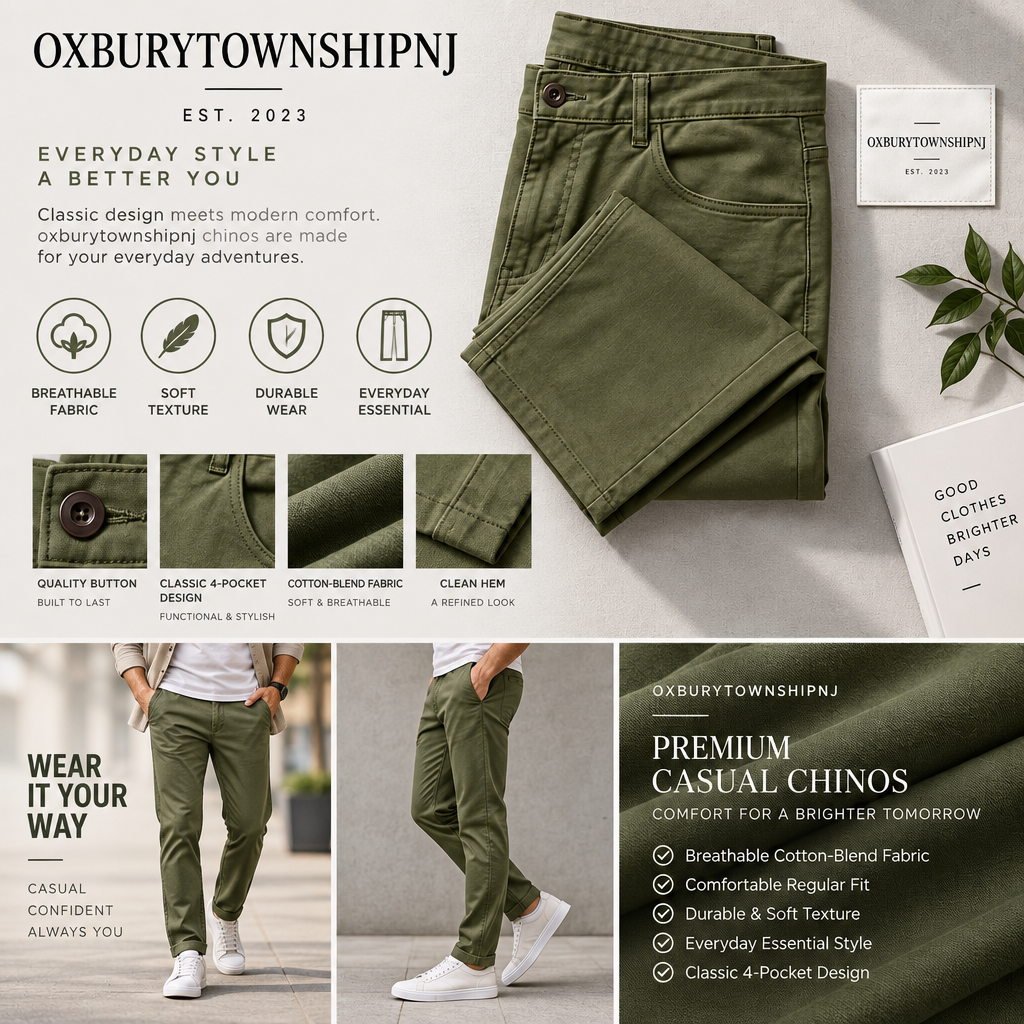 OXBURYTOWNSHIPNJ™ TransitLine Travel Chino Pants – Stretch Tapered Men’s Trousers