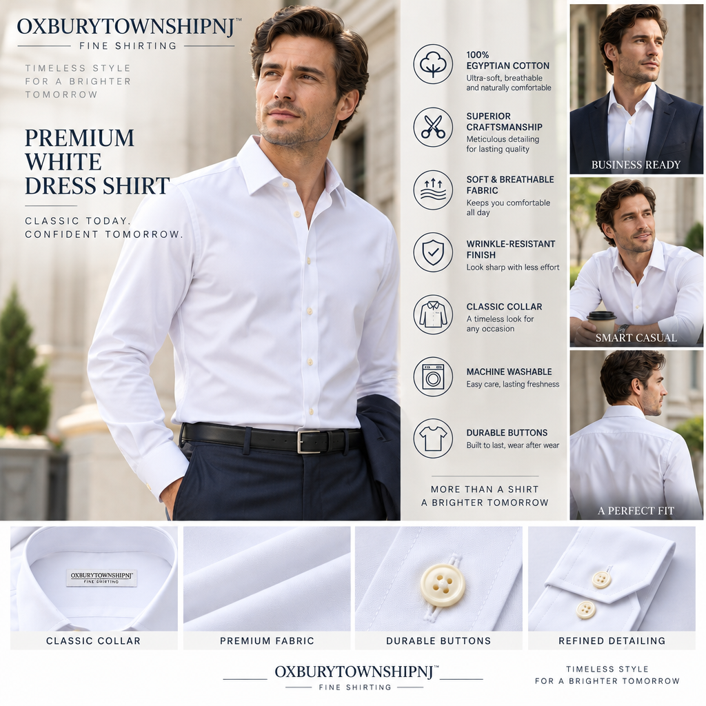 OXBURYTOWNSHIPNJ™ CollarShift Performance Dress Shirt – Stretch Long-Sleeve Men's Shirt