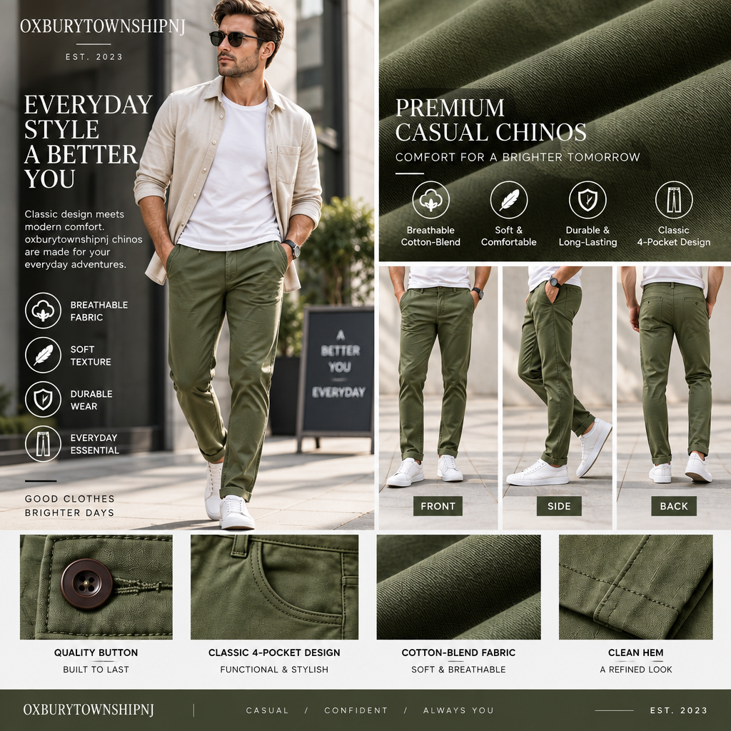 OXBURYTOWNSHIPNJ™ TransitLine Travel Chino Pants – Stretch Tapered Men’s Trousers