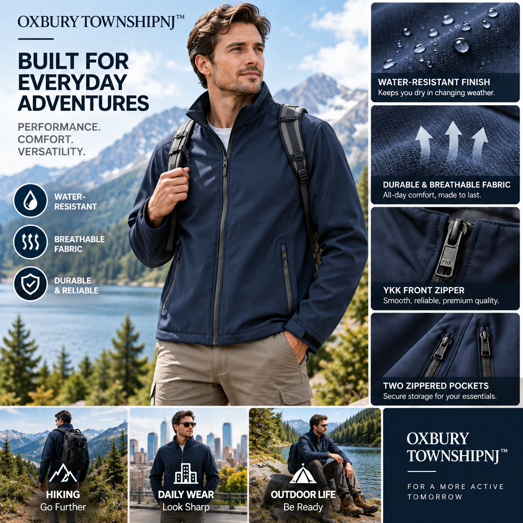 OXBURYTOWNSHIPNJ™ VectorDock Commuter Jacket – Lightweight Weather-Ready Men’s Bomber Jacket