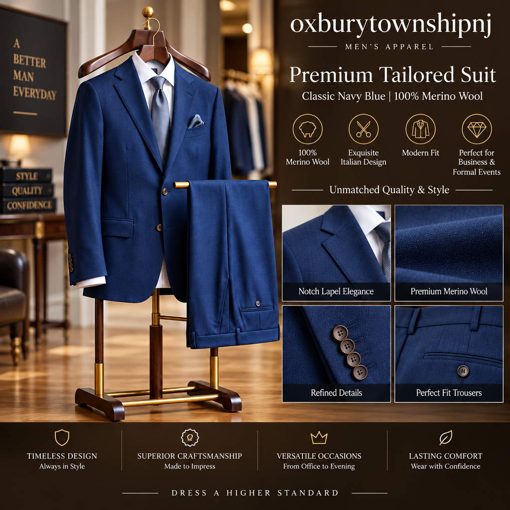 OXBURYTOWNSHIPNJ™ AxisForm Performance Suit – Modern Stretch Two-Piece Men's Suit