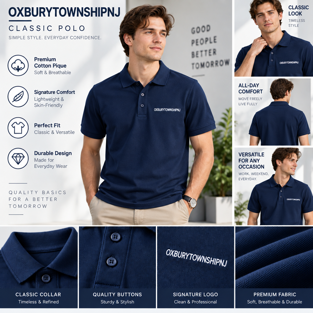 OXBURYTOWNSHIPNJ™ FrameKnit Performance Polo – Breathable Structured Men’s Polo Shirt